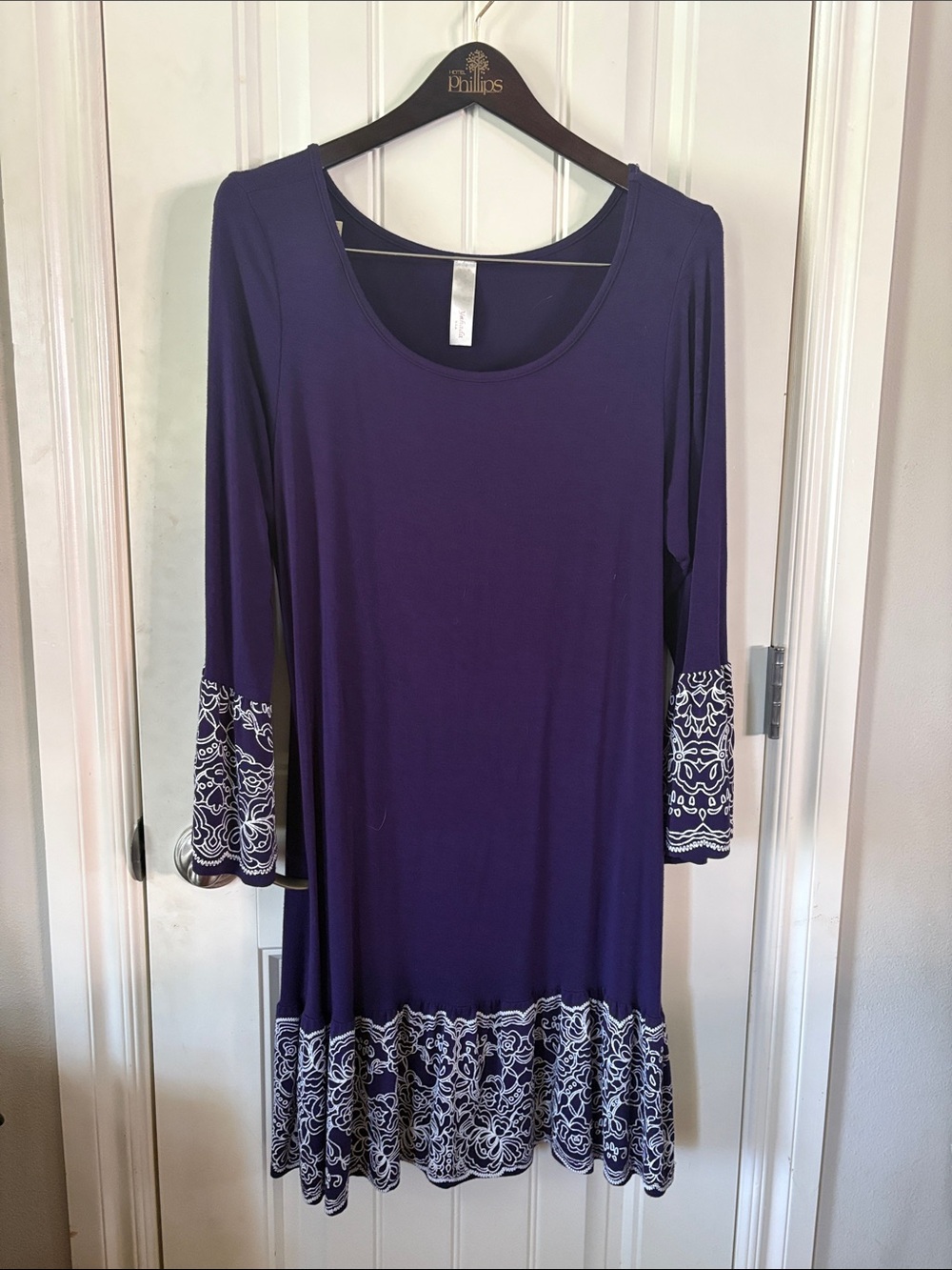 Yahada Purple Dress with White Lace-Pattern Trim